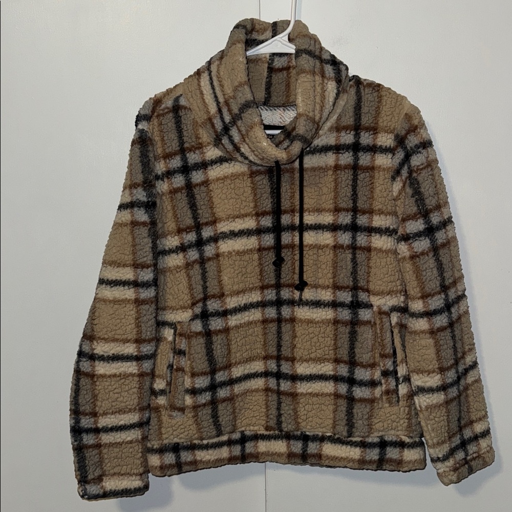 Marissa Olivia Plaid Sherpa Pullover Jacket w Pockets Women’s S Small